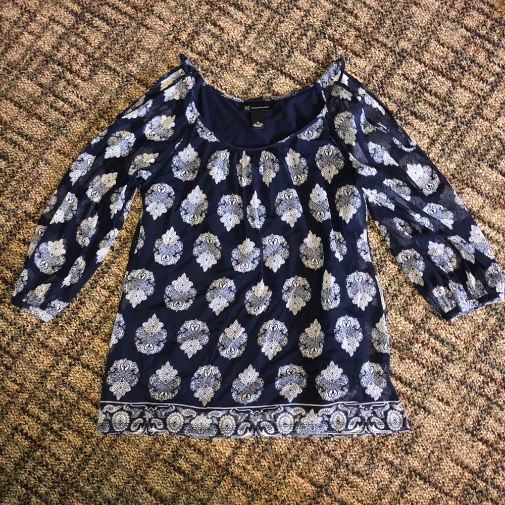 Blue cold shoulder blouse